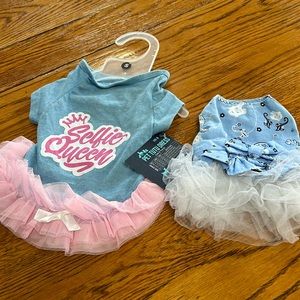 Pet clothes for small dogs.  Size Small. Selfie Queen and bandanna print. Socks